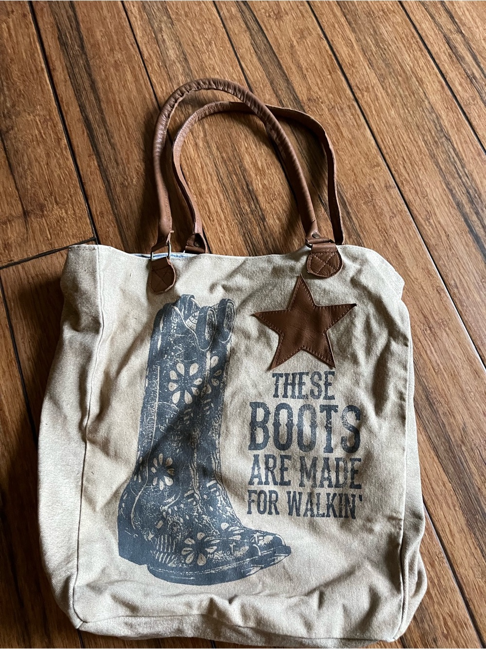 Canvas Cowboy Boot Tote Bag - Tan